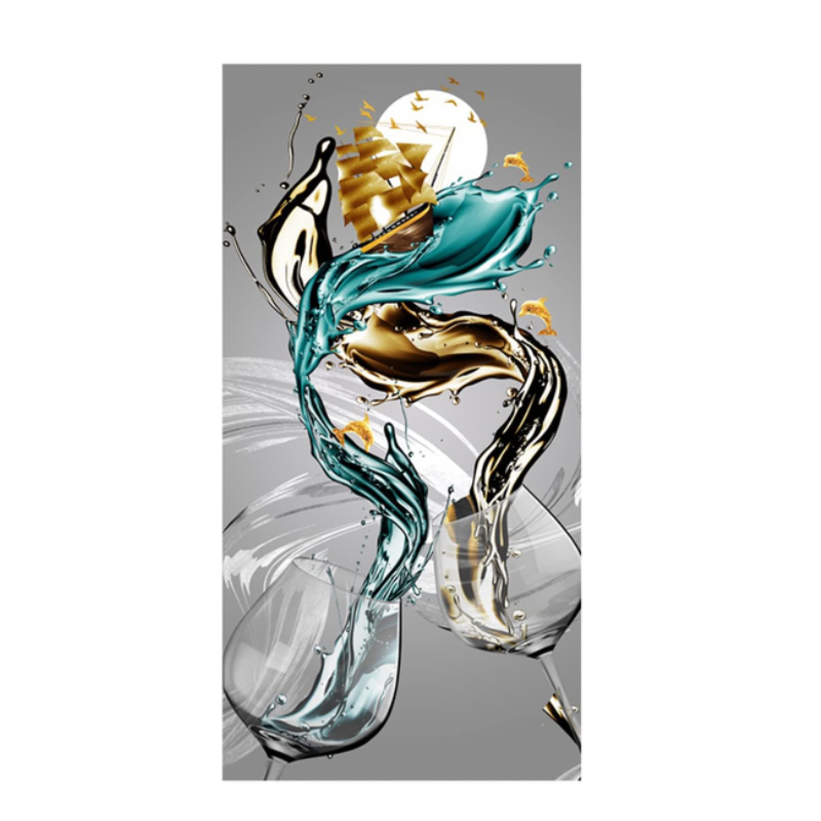 LMYSXAOZ Modern Artwork – Abstract Art Painting Wine Glass Wall for the Living Room Vintage Goblet Entryway Home Decor(55x110cm/Frameless)