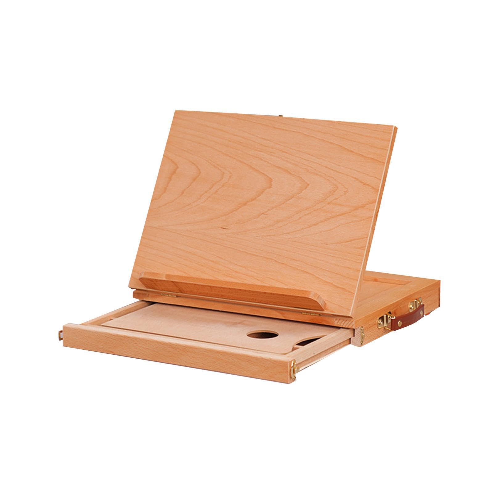kesurpae Chevalet de table compact en bois, boîte de rangement pour matériel d'art, facile à transporter pour les séances dessin et peinture. Boîte à croquis bureau pliable avec un rebord, Beige, S