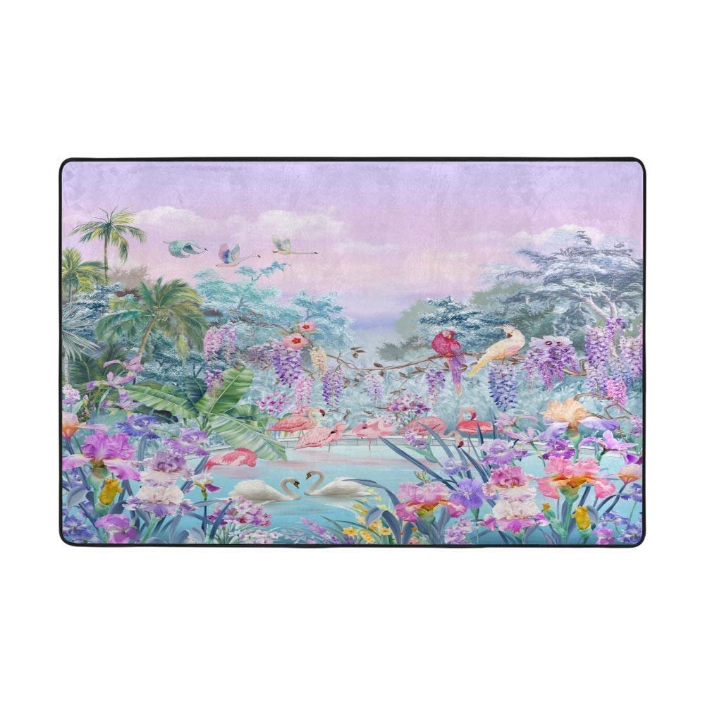 Tapis plantes tropicales grand format 203x147cm velours corail super doux décoration intérieur