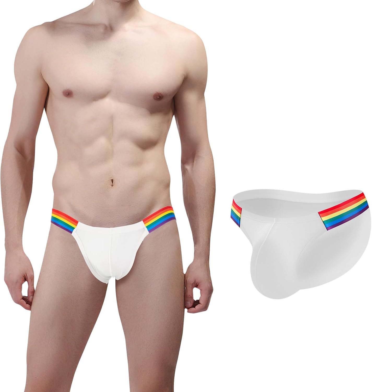 Mens Rainbow Briefs Sexy Underwear Pride Outfit Sissy Lingerie Striped Cotton Panties Party Clubwear