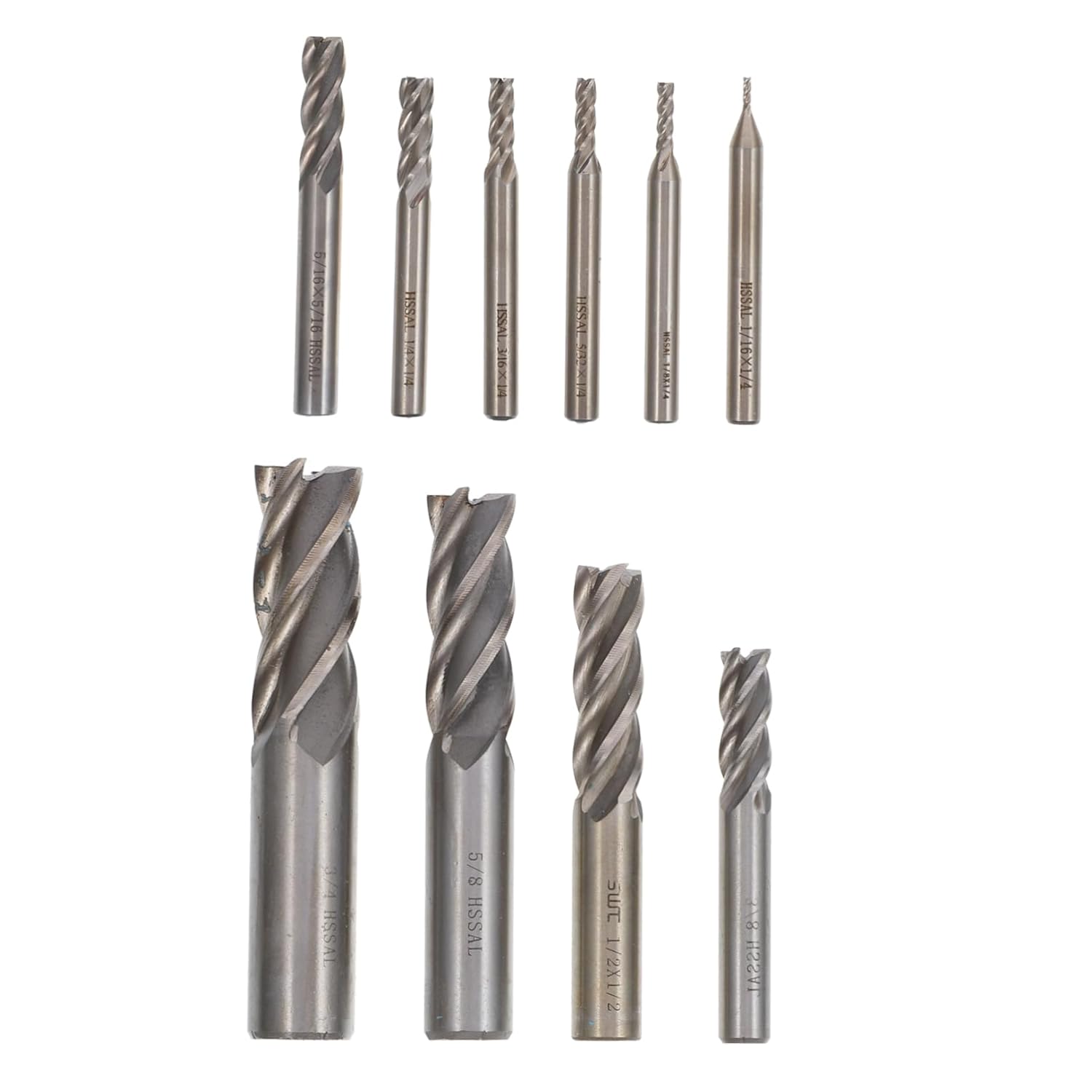 Garneck 9-Piece Carbide Milling Bit Set 4-Flute Steel Milling Cutter Tools for Copper Aluminum Includes 1/2 1/4 1/8 3/16 5/16 5/32 3/8 1/16 3/4 5/8 Sizes