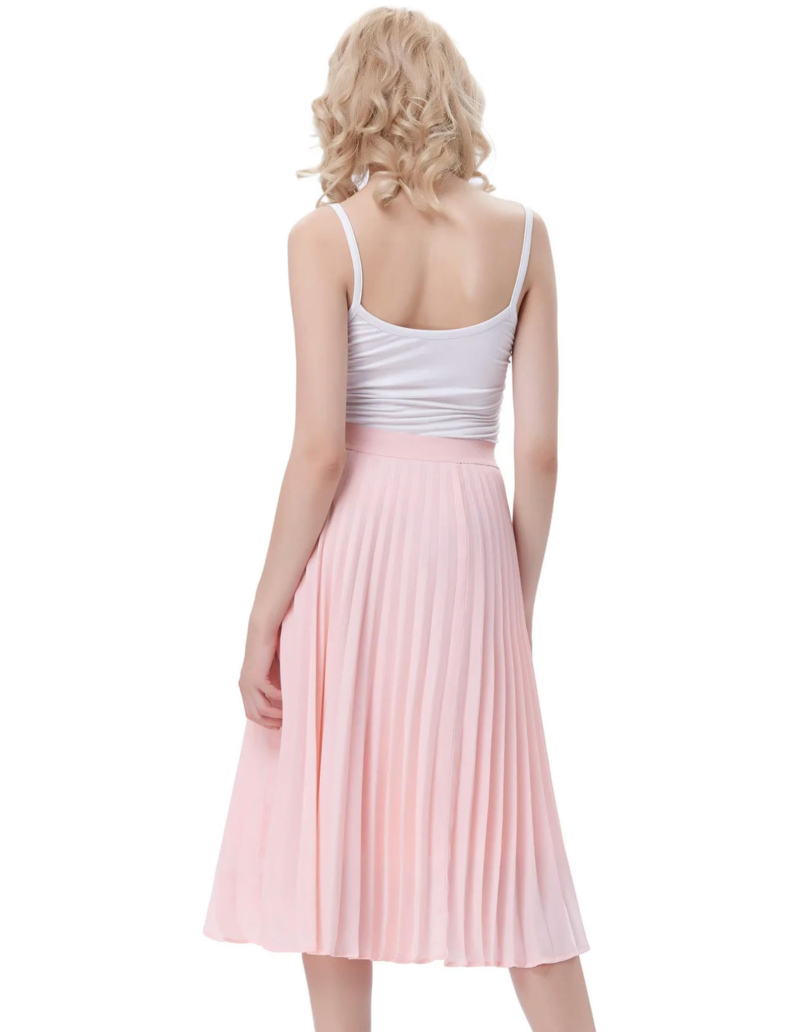 Eleganter Midi-Rock für Damen, hohe Taille, plissierter A-Linien-Rock, knielanger Rock, Mädchenkleidung, Elfenbein, L