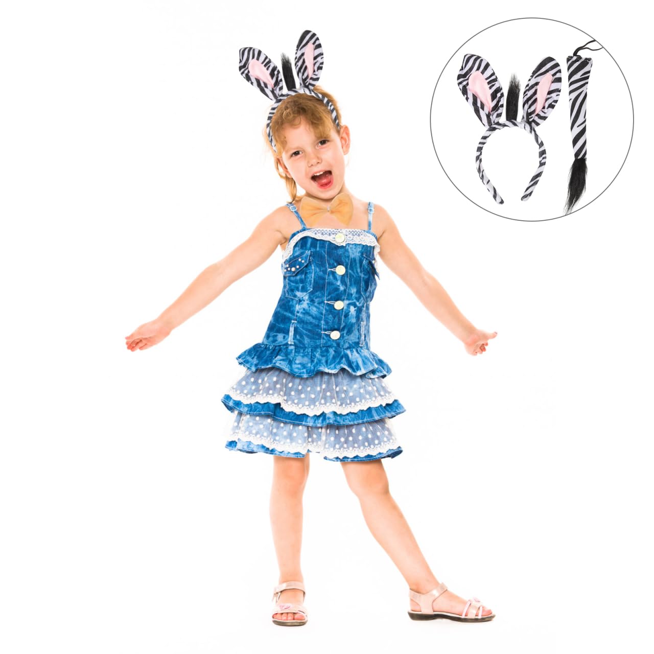 Healvian Zebra Headband and Tail Costume Set for Halloween Animal Dress-up Party Accessories for Adults and Kids - Image 4