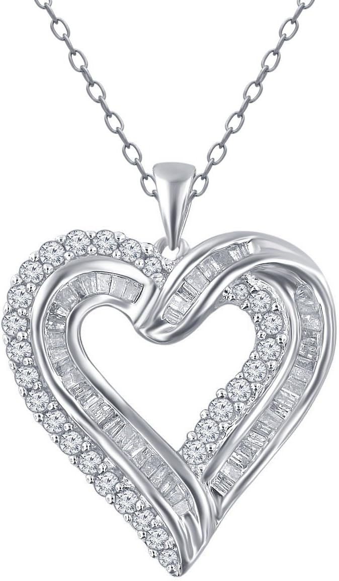 1.00 Cttw Diamond Heart Pendant in Sterling Silver