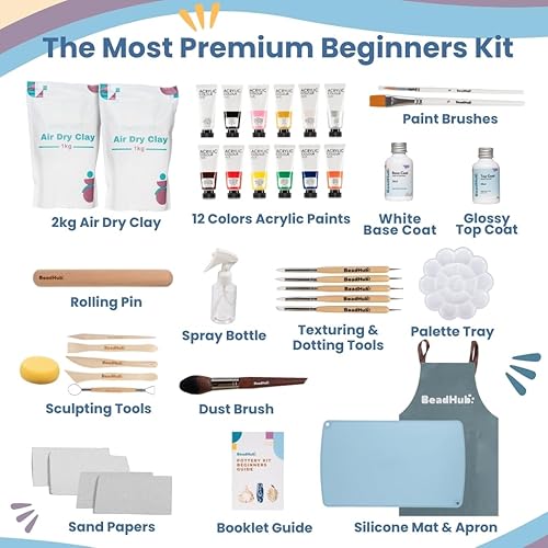 Miniatura 2 de Kit de cerámica para principiantes, arcilla seca al aire de 4.4 libras para adultos con herramientas de escultura, pintura, esmalte, arcilla de