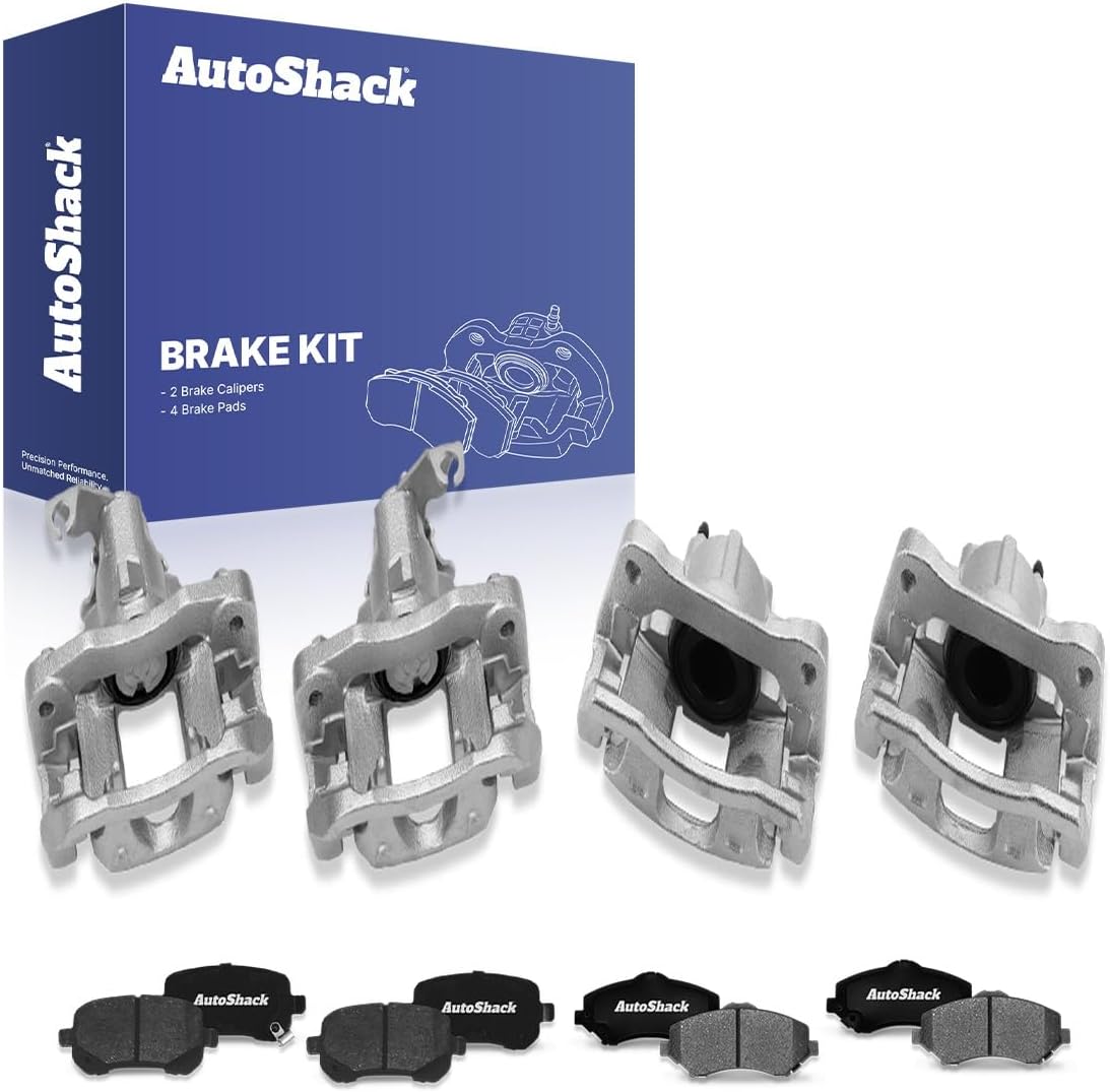 AutoShack Front & Rear Brake Calipers + Ceramic Brake Pads Replacement for 2008-2011 Dodge Grand Caravan 2008-2011 Chrysler Town & Country 2009-2012 Volkswagen Routan 12-PC Kit