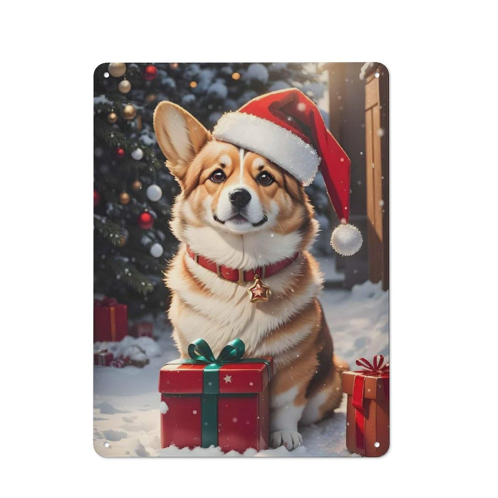 Junmoney Corgi Christmas Dog For Man Cave Or Games Room, Retro Tin Sign 40X30cm, A Christmas Gift For People Styling Man Cave And Games Room