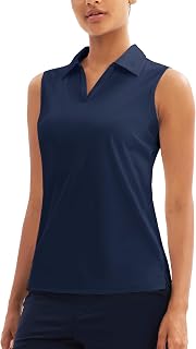 Women's Sleeveless Golf Polo Shirts Collared Tank Tops UPF 50+ V-Neck Quick Dry Workout Athletic Tennis Tops