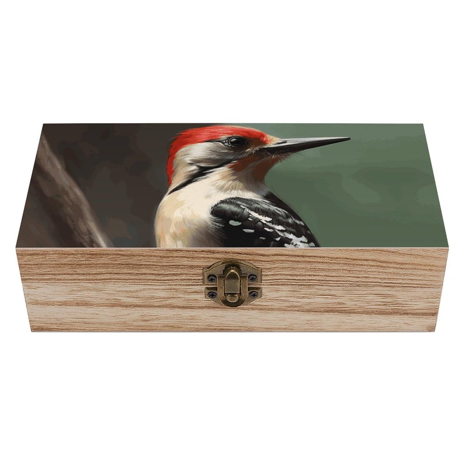 DWVTSLH Woodpecker Wooden Storage Box Locked Wood Gift Box Decorative Keepsake Boxes Storage Bins, Memory Boxes for Pictures, Jewelry Organizer Unique Gift Ideas for Men Women