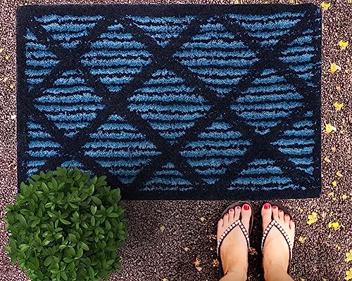 Image of THE HOME TALK Cotton Bathmats | Water Absorbent Runners | Regular Striped Rugs | Floor Mats for Kitchen, Bathroom & Sink | Ultra Soft Mats | Non-Slip Store (Blue Cross, 40x60 CM)