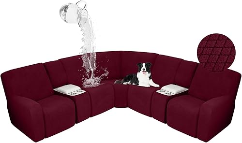 Miniatura 29 de ALIECOM Fundas impermeables para sofá seccional reclinable para sofá seccional reclinable elástico en forma de L, fundas de esquina lavables de