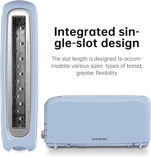 Miniatura 3 de SEEDEEM Tostadora delgada de 2 rebanadas, tostadora de ranura individual de 10 pulgadas de largo para bagels y pan artesanal, 6 ajustes de tostado,