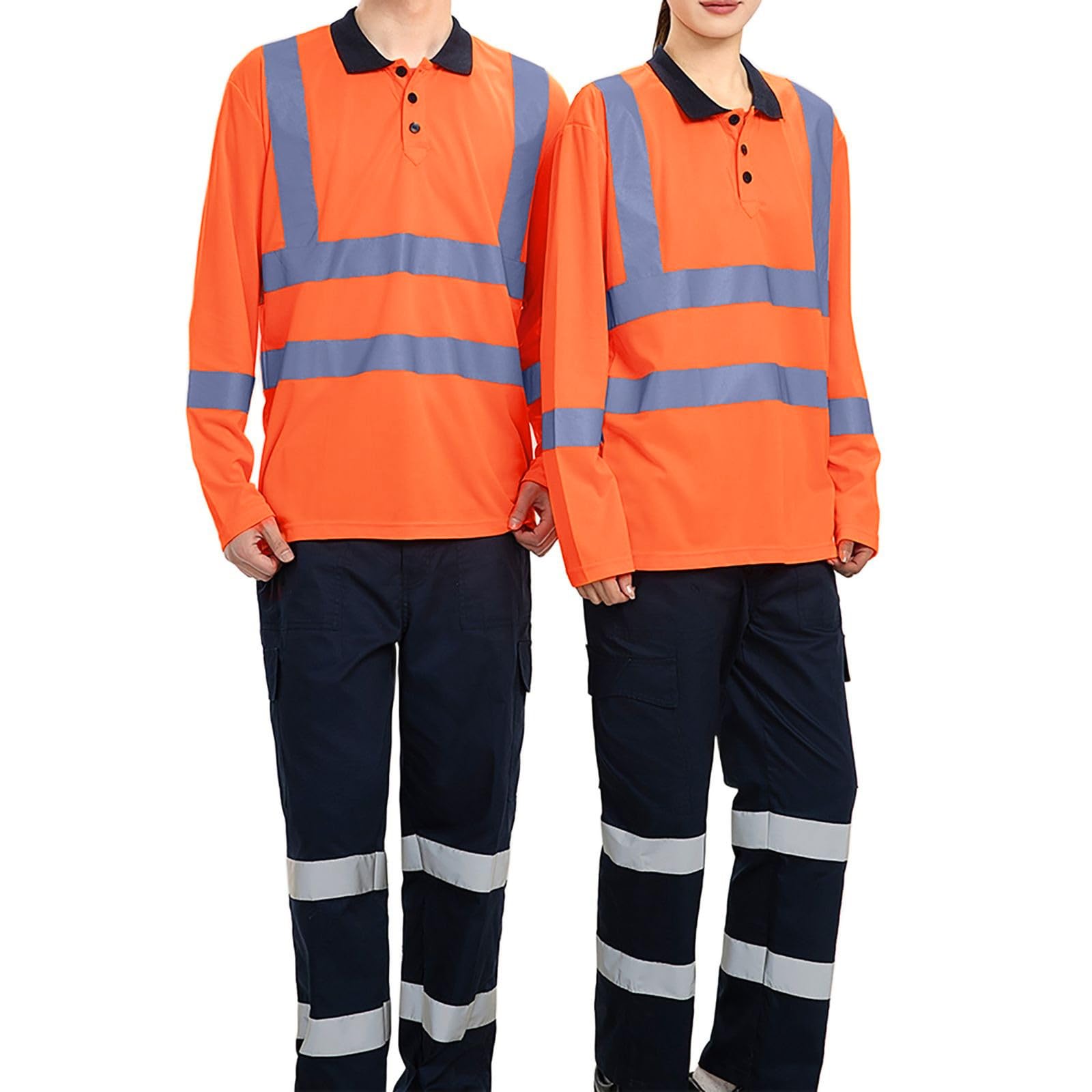 Generisch Ensemble de vêtements de travail pour homme - Protection d'avertissement - Polo + pantalon - Respirant - Léger - Baggy - Vêtement de travail - Bicolore - Bandes réfléchissantes