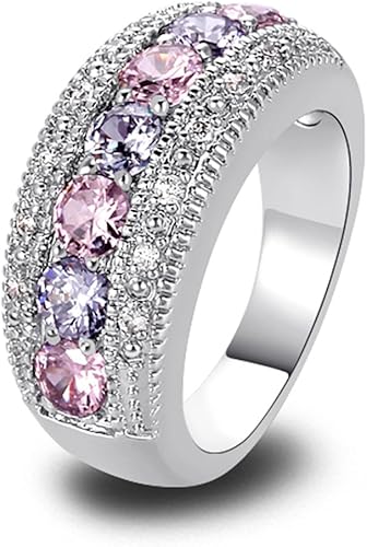 Anillo de plata de ley 925 con topacio rosa y amatista para mujer