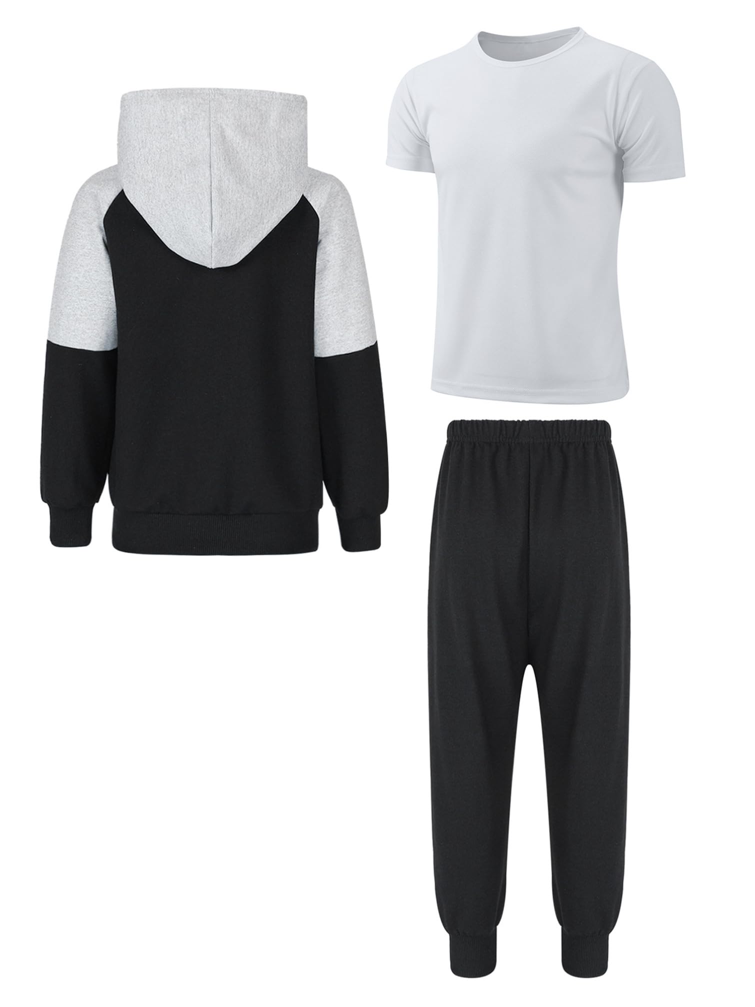 TiaoBug Chłopięcy dres treningowy z kapturem, bluza z zamkiem błyskawicznym, długie spodnie i koszulka sportowa, spodnie do biegania, spodnie treningowe, dwuczęściowy strój sportowy