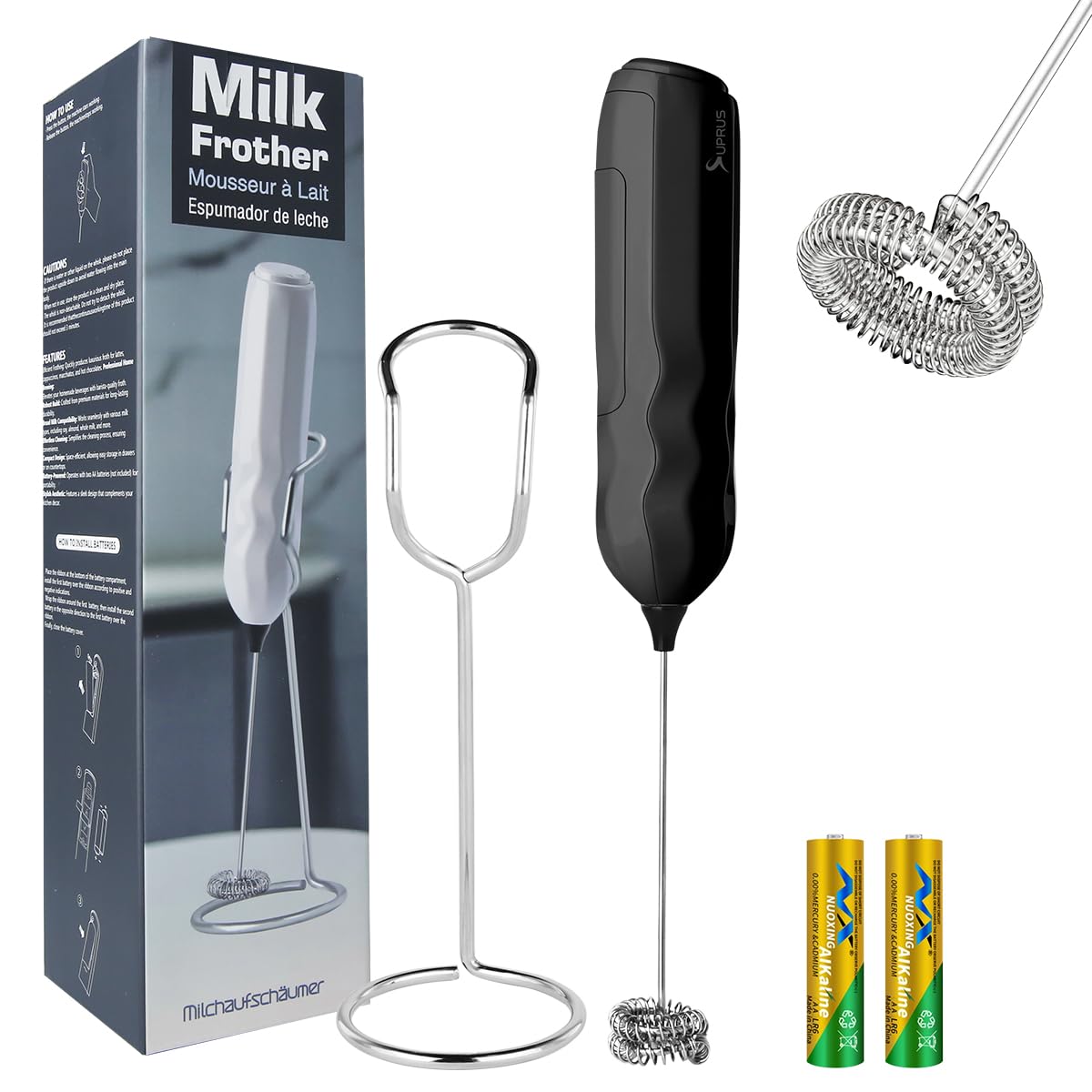 SUPRUS Ultra Schnelle Handheld Milch Schaumer Doppel Whisk mit Stand 2 Batterien Edelstahl für Lattes Cappuccino Matcha Heiße Schokolade Kaffeebar Zubehör Küche Gadgets Geschenk