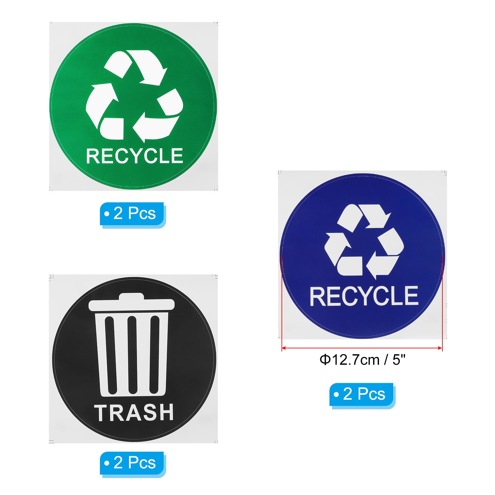 PATIKIL 6 Pcs 5" Dia Recycle Sign Decal Symbols Sticker, Recycling Label for Trash Can Waste Management in Kitchens Offices - Image 2