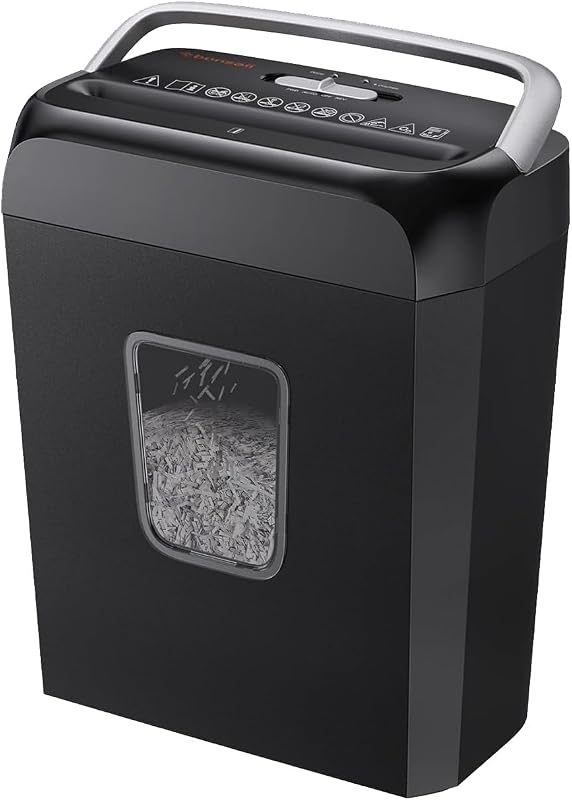 Paper Shredder for Home Office, 6-Sheet Cross-Cut, Shreds Paper, Credit Cards, Mail, Staples & Clips, 3.4-Gallon Clear Bin with Handle