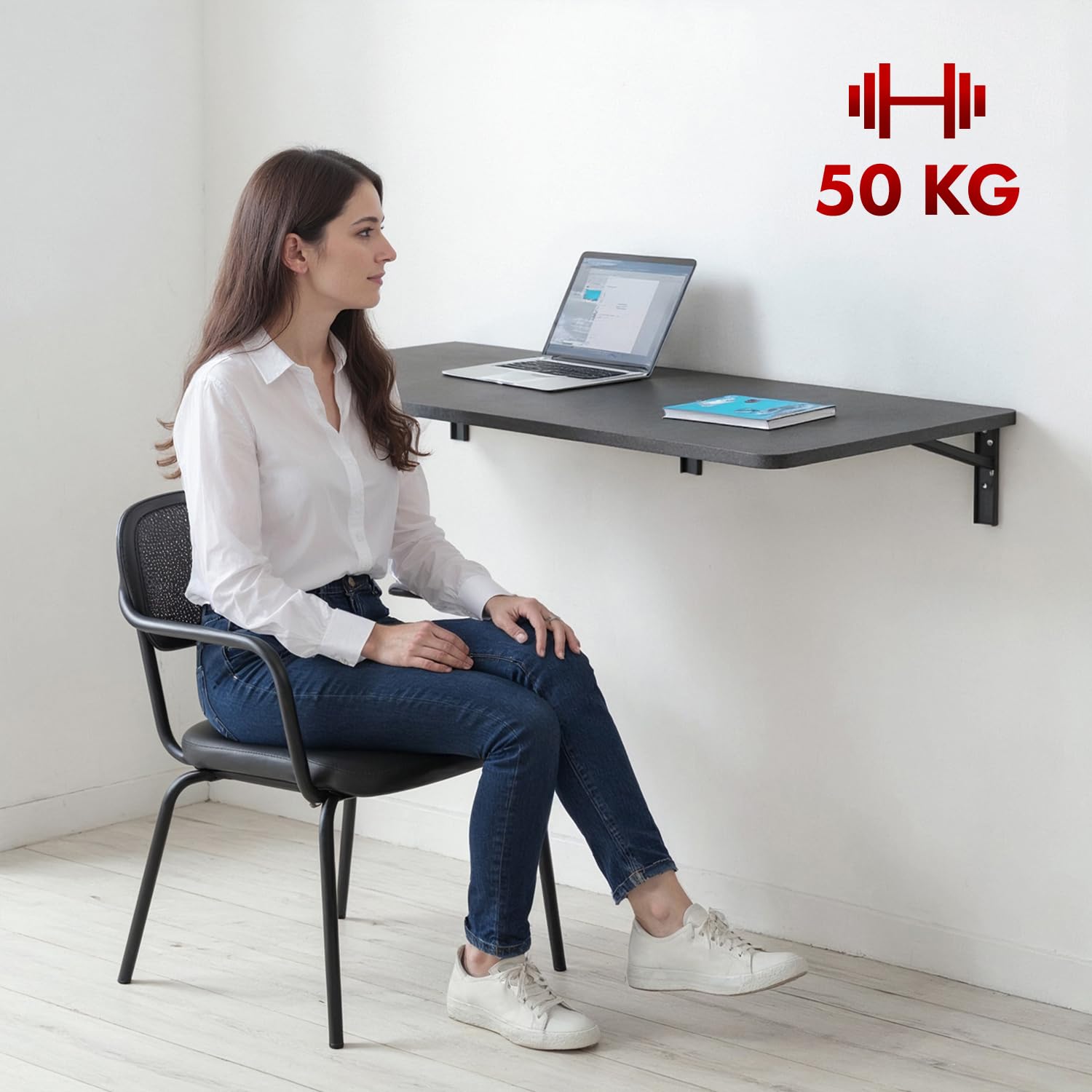 Maclean MC-128 Faltbares Wandregal 100x40 cm, Tragkraft 50 kg, Klapptisch mit Sicherheitsverriegelung und Wasserwaage, für Küche, Büro, Werkstatt oder Garage