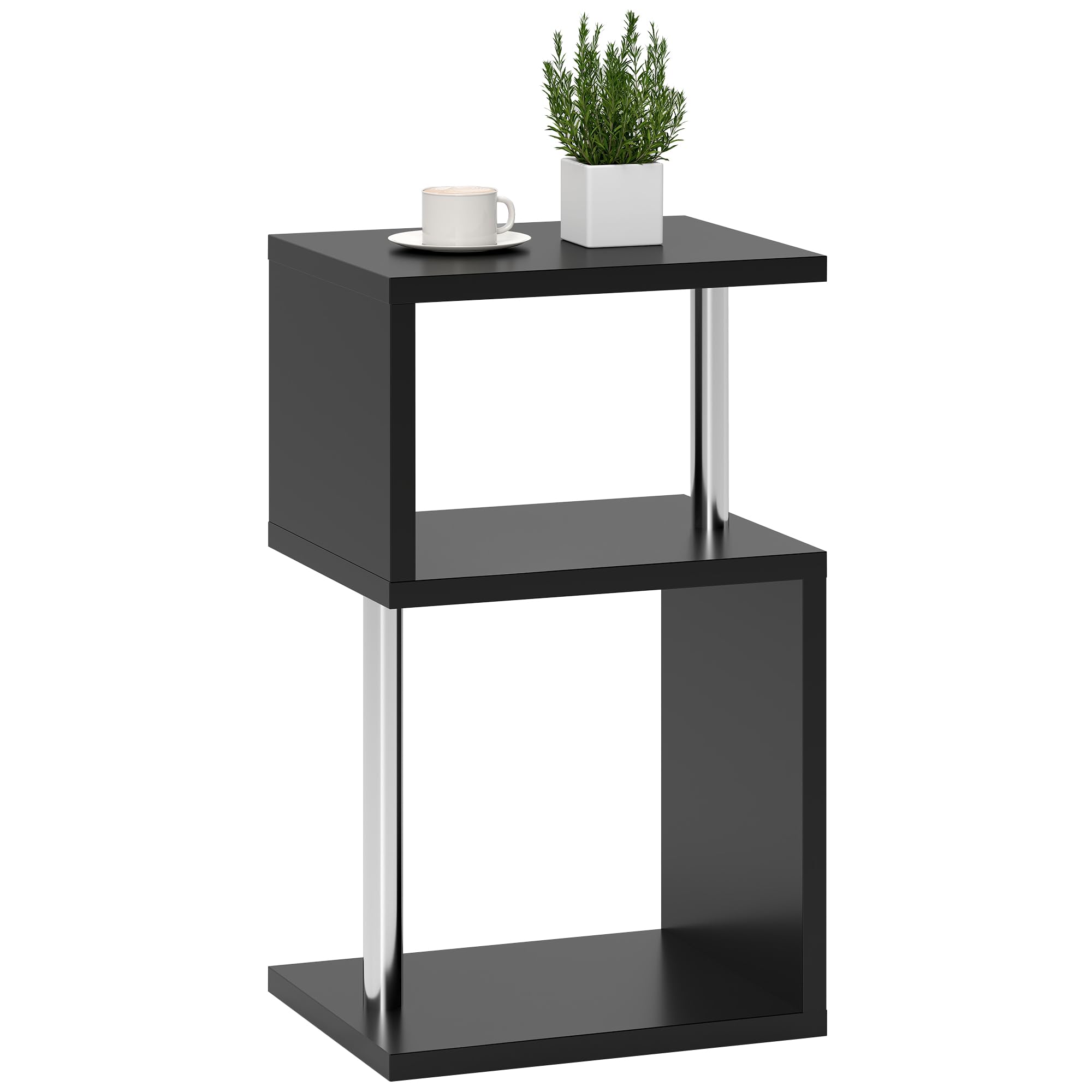 HOMCOM Mesa Auxiliar Luz LED de 3 Niveles 44x38x75 cm Negro Brillo