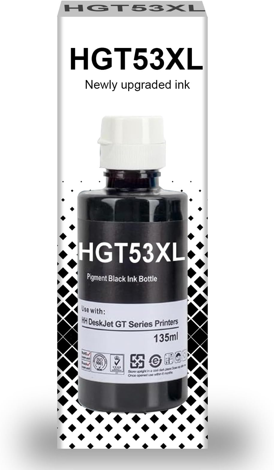 Gt53XL Black Ink Bottle 135-ml High-Capacity for HP Tank 319 410 419 Smart Tank 500 502 508 511 514 515 518 538 571 615 Printer,Prints Up to 6,000 Pages (1 Black)