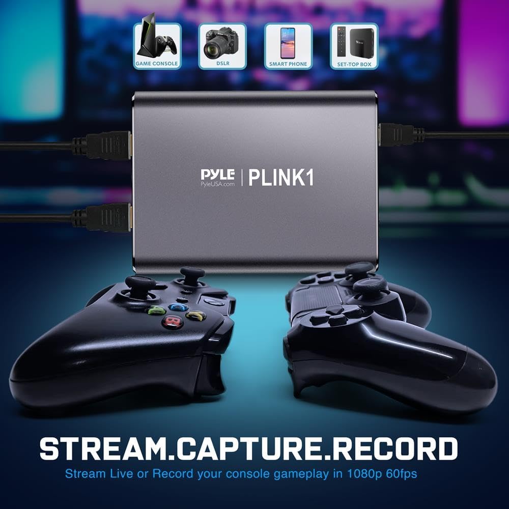 PyleUsa Capture Card - Full HD 1080p 4K HDMI-to-USB Audio-Video Via DSLR Camcorder Action Cam, Ultra Low Latency, Record to Computer for Gaming, Streaming, Conference or Live Broadcasting - PLINK1