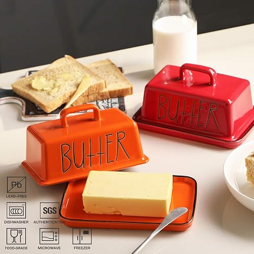 Miniatura 2 de Sweejar Mantequillera de cerámica con tapa con asa, mantequilla grande de porcelana de 7.3 pulgadas con tapa, perfecto para mantequilla de este y