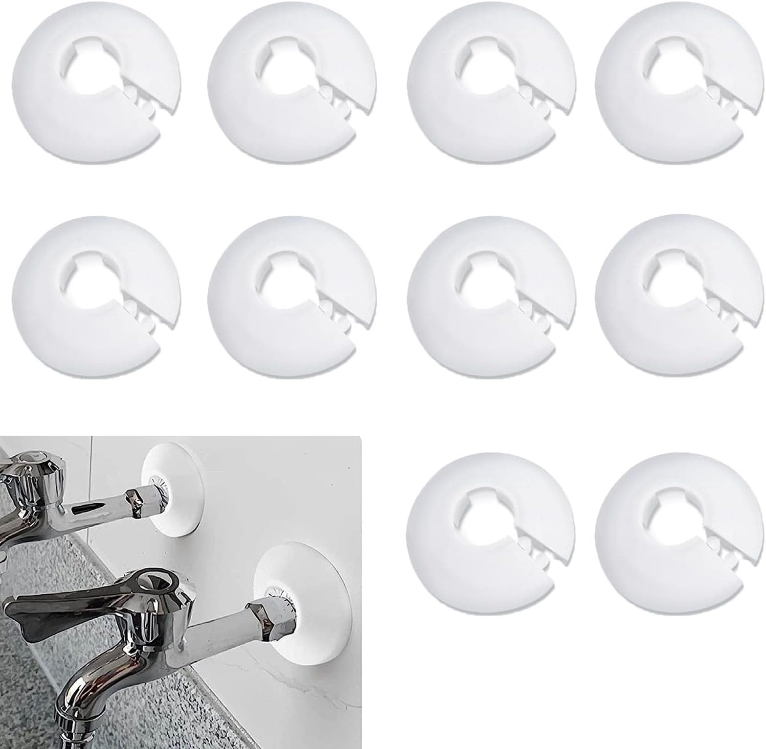 10 Pcs Radiator Pipe Cover, White Plastic Pipe Covers Sleeve, Plastic White Collars Tidy Decoration for 16 mm Diameter Pipe, White Radiator Pipe Covers, Covers for Radiator Pipes