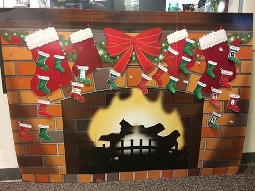 Miniatura 7 de Decoración de fiesta de Navidad de tamaño real con chimenea impresa de cartón, 5 pies de largo