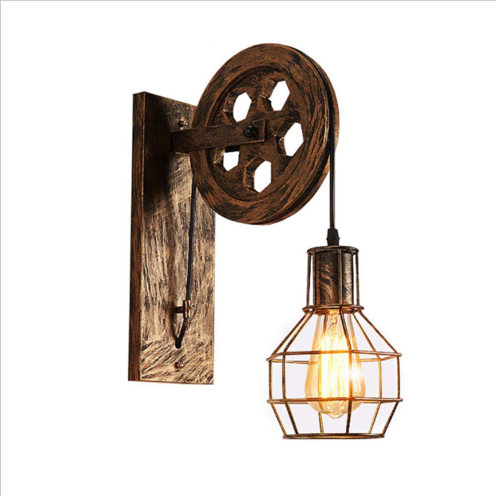 Kinkiet retro wiejski styl industrialny kinkiet vintage żelazna klatka ścienna czarna oświetlenie ścienne sypialnia kapelusz brody korytarz lampa do czytania E27 lampa ścienna wewnętrzna, brąz
