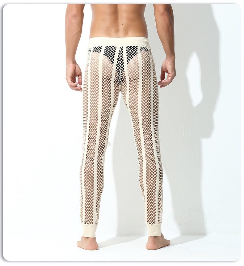 Men's Sexy Breathable Mesh See Through Pajama Long Pants Sleep Lounge Nightwear Homewear3