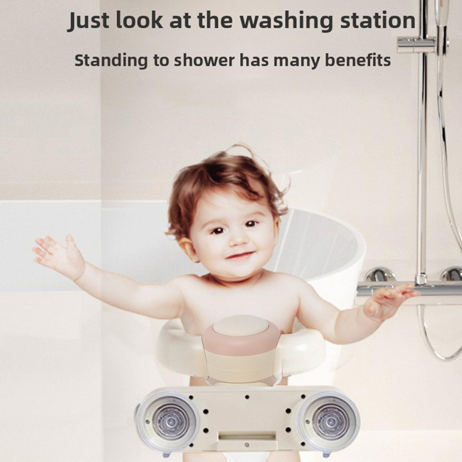 Bohrfreie Wandmontage Baby‑Bade‑Ständer mit Verstellbarem Bade‑Ständer Baby‑Badeunterstützung Zuverlässige Saugnäpfe DuschRutsch Kippsicher Platzsparend für Kleinkinder (Khaki)