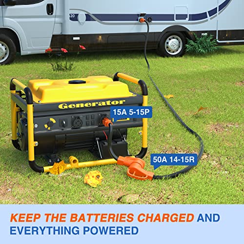 Image of Nilight RV Power Adapter Cord 15 Amp to 50 Amp 110V Pure Copper Heavy Duty Dog Bone Plug 10 Gauge Wire 5-15P to 14-50R 15M /50F Weatherproof Cord for RV Camper Caravan Van Trailer