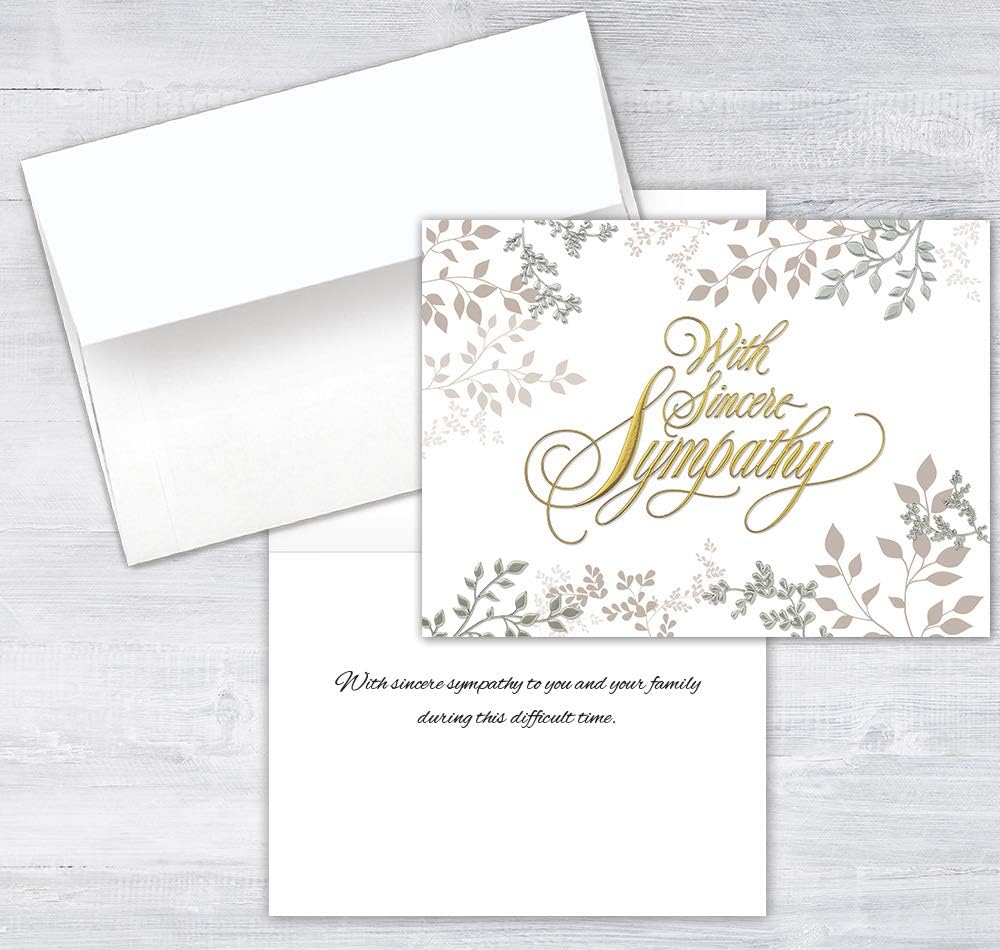 25 Sympathy Cards - Elegant Leaf Design with Silver and Gold Foil Embossing - 26 White Envelopes - FSC Mix