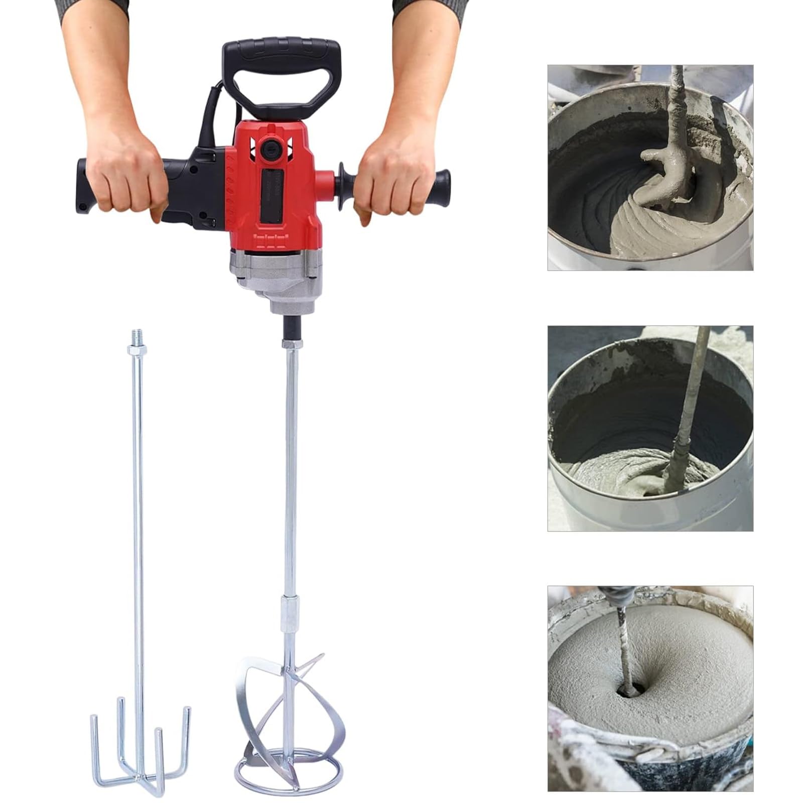 Juego De Taladro Mezclador Eléctrico De Mano De 3000 W, Mezclador De Mortero para Hormigón, con Mango Y 6 Velocidades Ajustables para Cemento, Yeso, Mortero Y Pintura