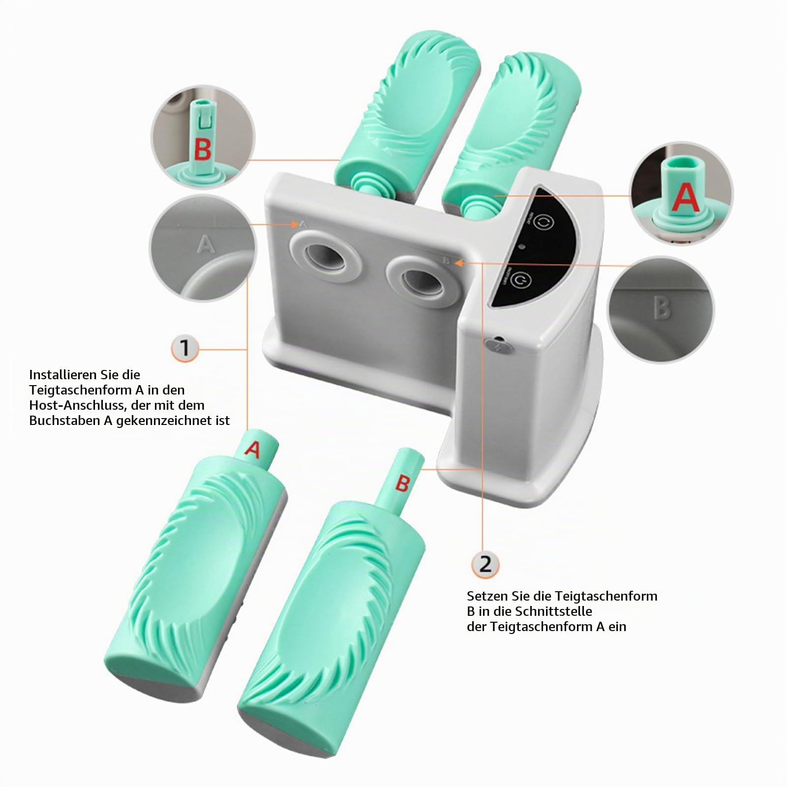 MENAYODA Automatische Knödelmaschine,Elektrische Teigtaschenmaschine Former Dumpling Maker Ravioli Maker Knödel Schimmel Küchenzubehör,Schnelles Knödel-Artefakt (Doppelkopf mit Bürste)