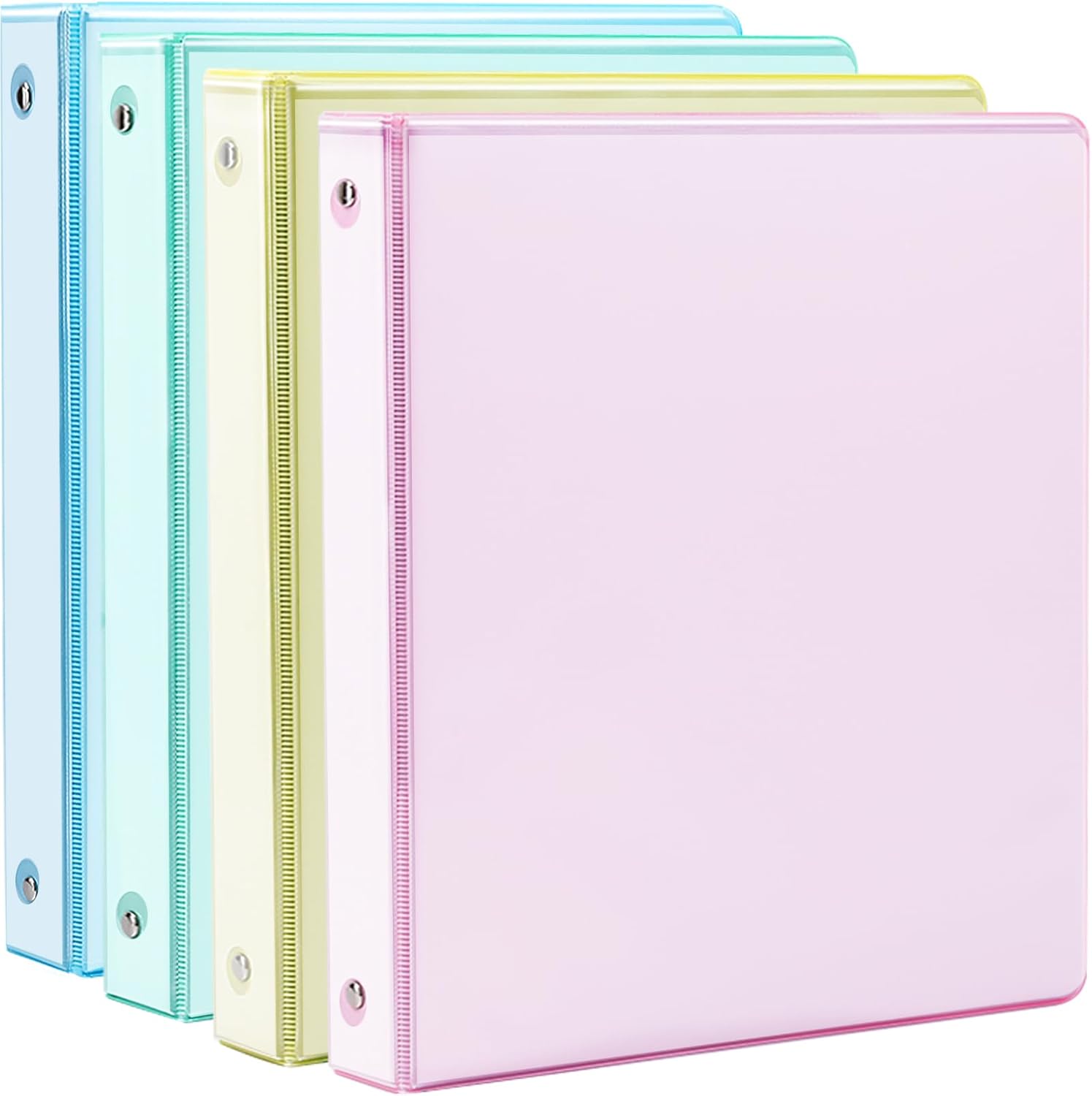 4 Pack 1 Inch 3 Ring Binders,Clear View Cover with 2 Inside Pockets, fits 8.5" x 11" Letter Size,Holds 200 Sheets,Clear View Binder for School,Home,Office Supplies (4 Pastel Colors)