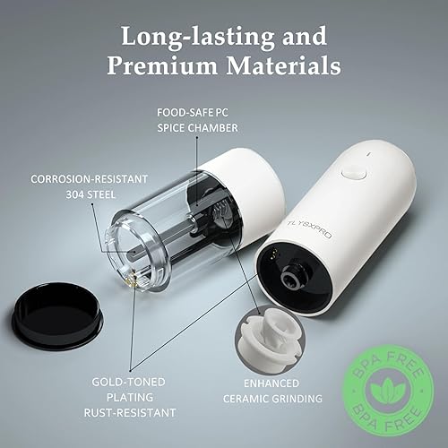 Miniatura 14 de Juego de molinillo eléctrico de sal y pimienta, recargable por USB, molinillo automático de sal y pimienta con grosor ajustable, salero eléctrico