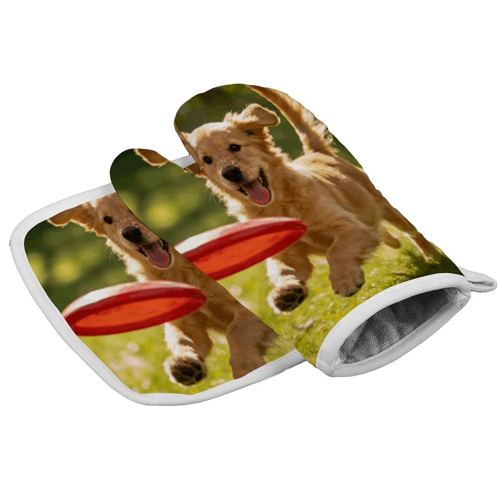 Fodpand Style Interesting Puppy Oven Mitt Set With Lanyard, Cooking Mitt, Protective Thermal Insulation,Kitchen Mitt For Baking, Cooking, Grilling, Microwave