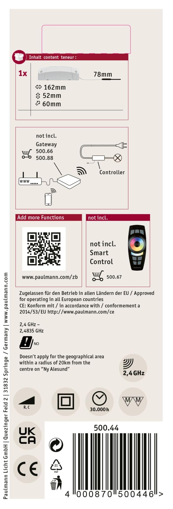 Paulmann 50044 controlador driver para iluminación, zigbee Smart Home