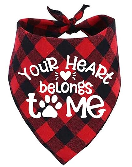 Dog Valentines Day Bandana,Red Buffalo Plaid Puppy Scarf