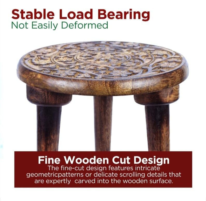 Image of Wooden Table with 3 Legs Pillar, Coffee Table Wood, End Round Coffee Table, Entryway Table, Living Room Side Table for Magazines, Books and Plants-9.5x13 Inch (Burnt Brown)