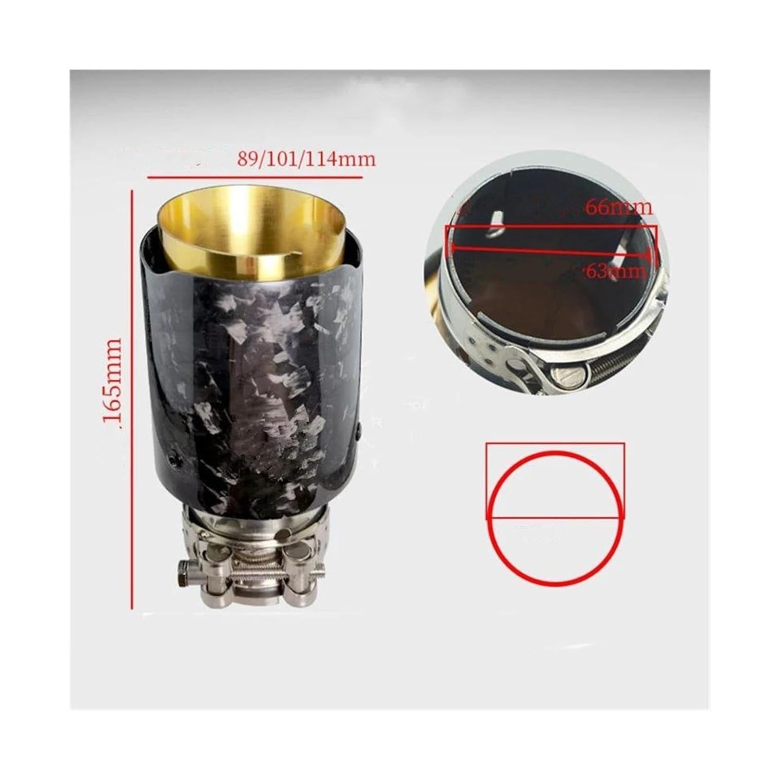 Tubo Escape Coche Punta Silenciador Universal Acero Negro Borde Recto Dorado Silbato Coche Escape Tubo Silenciador(In 63mm Out 89mm)