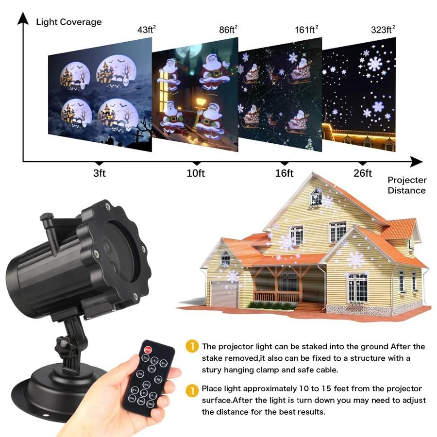 Proyector luz, Proyector de Navidad Efecto de animación Proyector de Escenario 12 Patrones IP65 Luz de proyector de Fiesta de Halloween for Interiores/Exteriores
