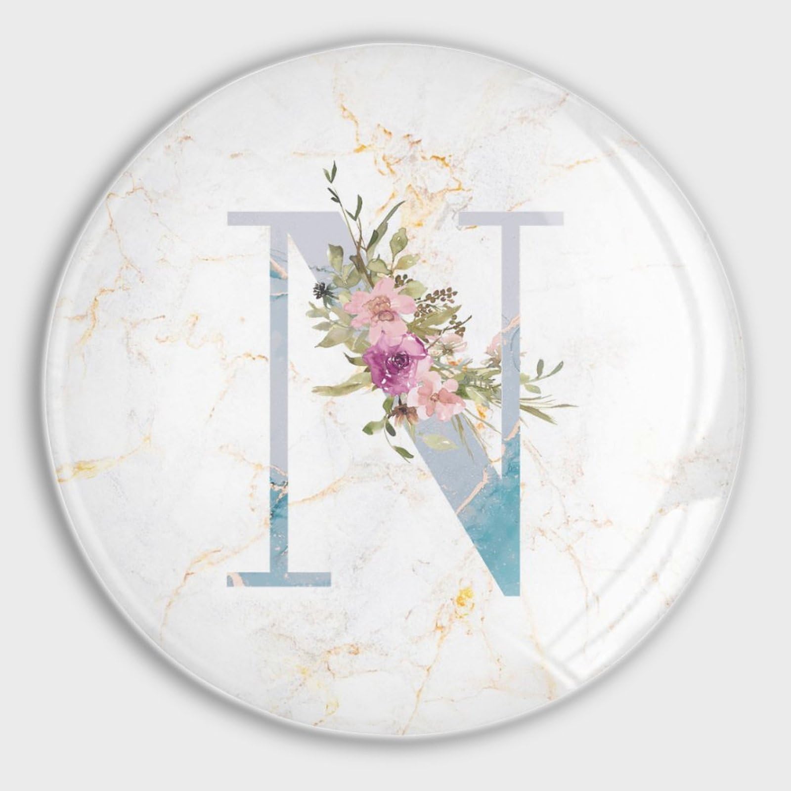 Imanes de nevera de vidrio decorativos con monograma inicial N floral