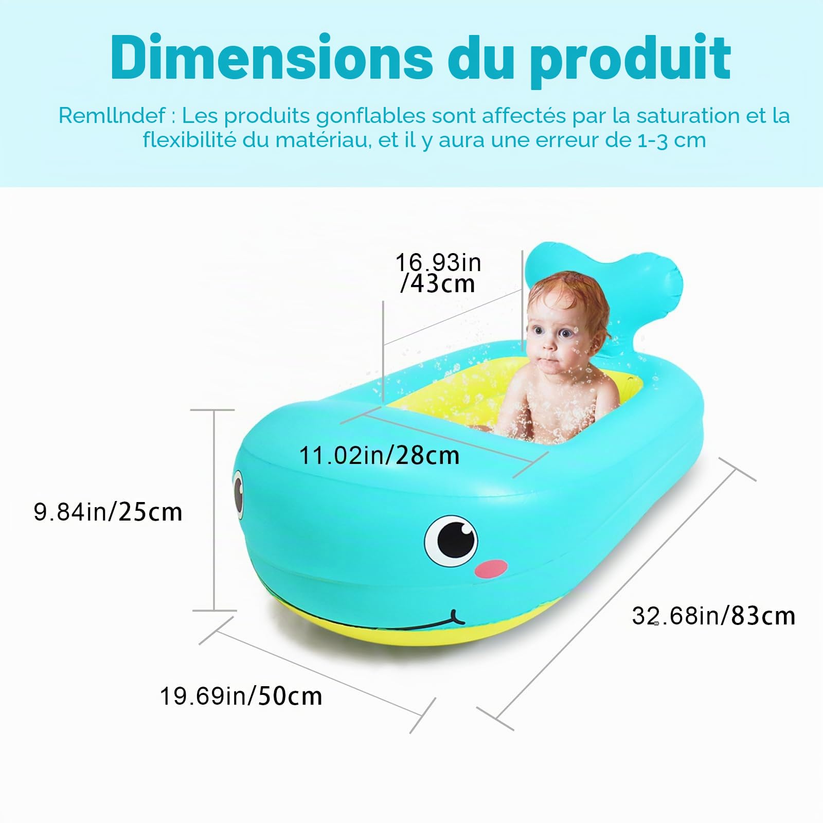 Baignoire gonflable pour bébé en forme de baleine avec support dorsal et motif animal, baignoire, spacieuse, portable, pliable, pour nouveau-nés, piscine légère pour voyage et utilisation à la maison