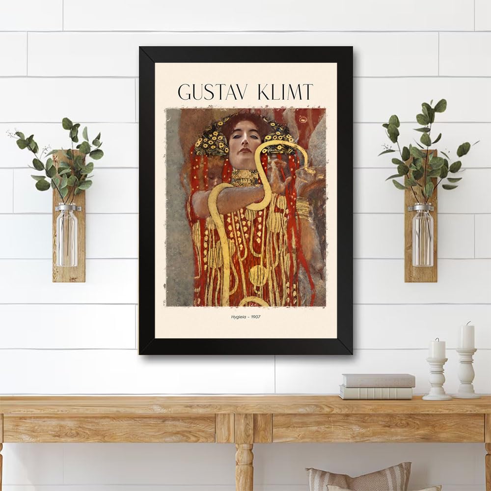 GADGETS WRAP Printed Photo Frame Matte Painting for Home Office Studio Living Room Decoration (11x14inch Black Framed) - Gustav Klimt Hygieia Poster