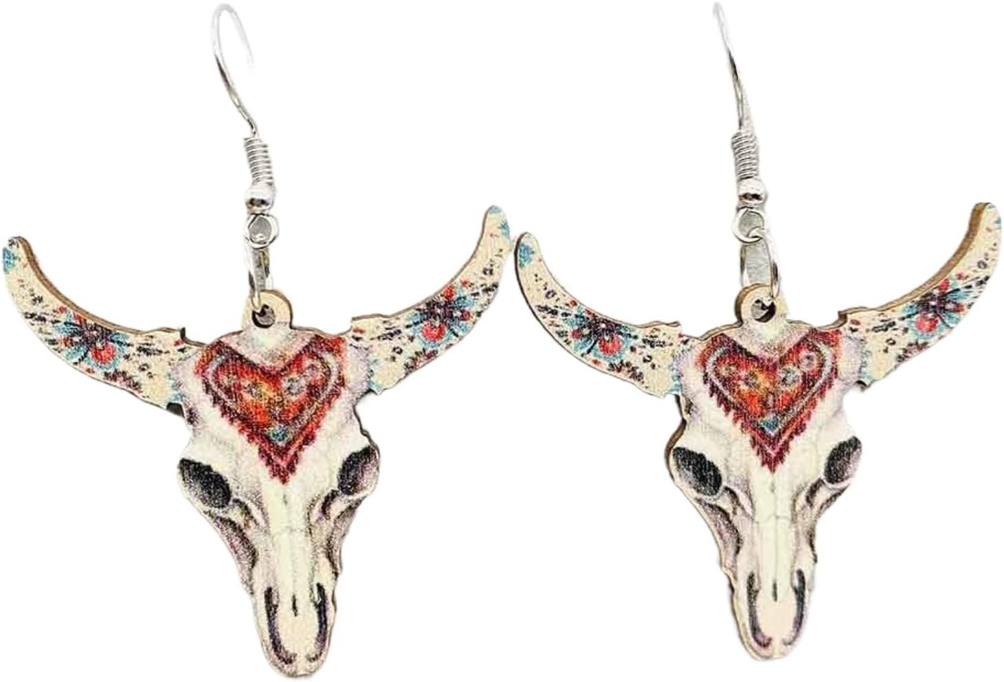 Western Aztec Ethnic Style Cow Skull Wooden Earrings Western Cowboy Boot Earrings Drop Earrings