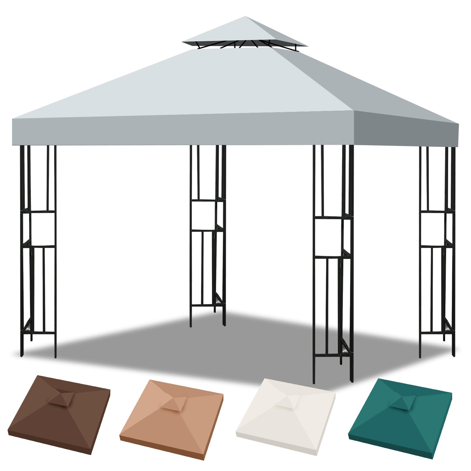 3x3m Pavillon Ersatzdach Wasserdicht Doppeldach mit Air Vent, UV-Beständig, 300D Polyester Gartenpavillon Ersatzbezug Pavillondach für Garten, Camping, Grillen (Grau)