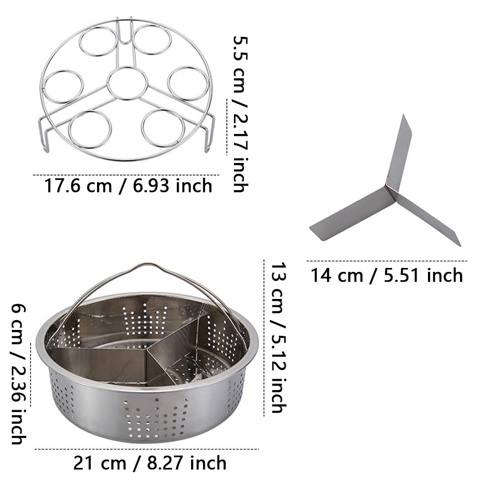 Juego de 3 Piezas Juego Rejillas Vaporera, Vaporera con Asa, Incluir Vaporera Inoxidable, Rejilla para Cocer Huevos al Vapor y Separadores, para Ollas con un Diámetro Interior Superior a 21 cm